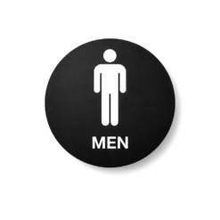 Okrugla gravirana tabla za muški WC – mat crna