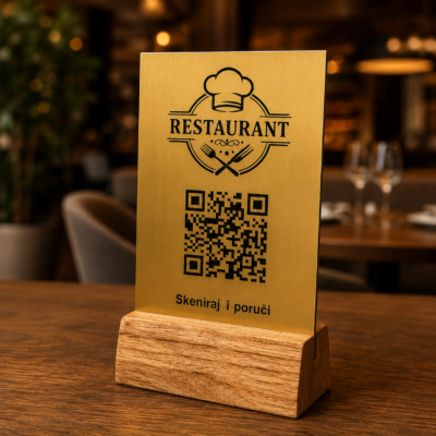 Pločica sa QR kodom zlatna sa crnom gravurom